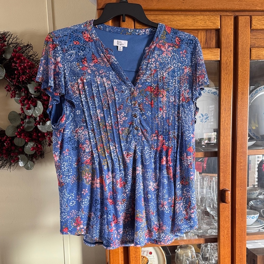Kim Rogers Blue Floral Blouse